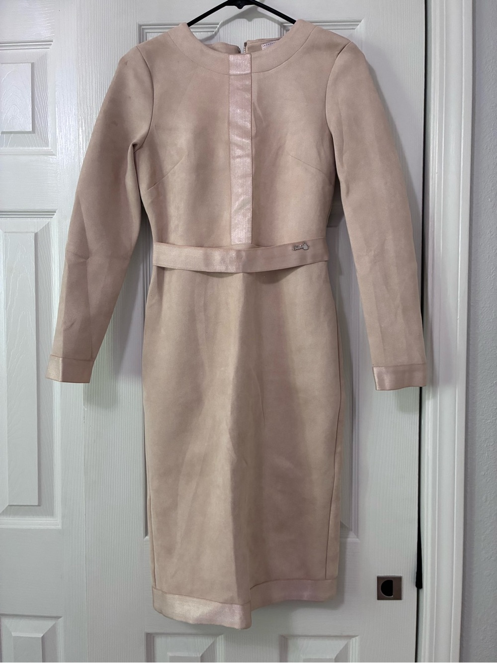 Cream Long Sleeve Sheath Dress